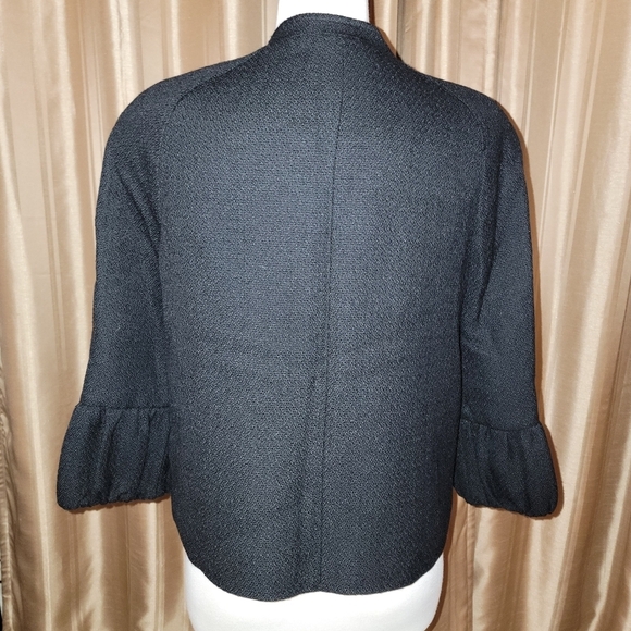 Talbots Black Wool Blend Ruffled Sleeve Blazer Size 14 Petite - Picture 5 of 8